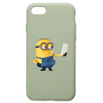 Husa de protectie Apple iPhone SE 2 / iPhone 8 / iPhone 7, Minion Selfie, silicon, cu interiorul din material textil, protectie camera, Beryl, PGR211 Husa de protectie Apple iPhone SE 2 / iPhone 8 / iPhone 7, Minion Selfie, silicon, cu interiorul din material textil, protectie camera, Beryl, PGR211