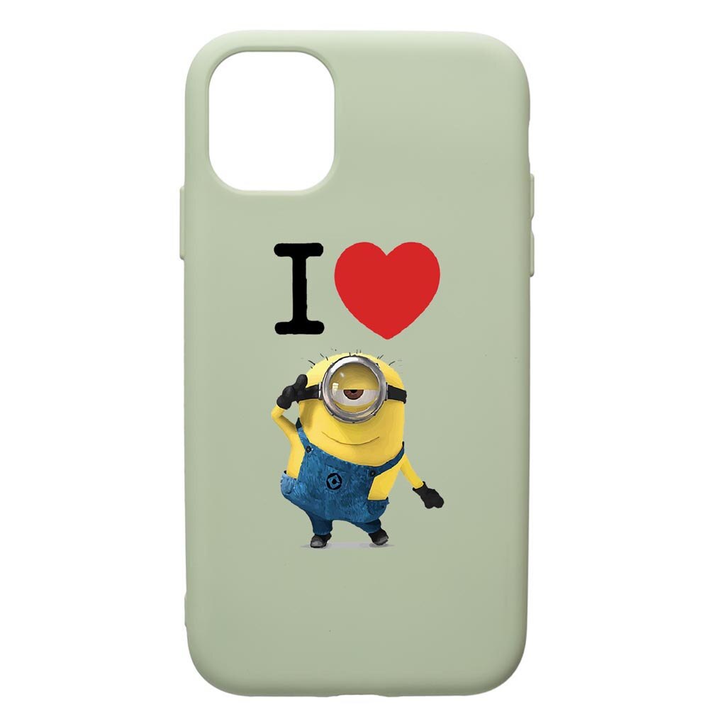 Husa de protectie Apple iPhone 12 Pro, I Love Minion, silicon, cu interiorul din material textil, protectie camera, Beryl, PGR216