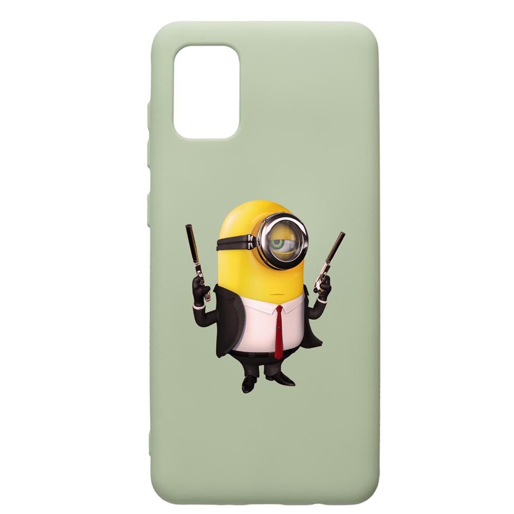 Husa de protectie Samsung Galaxy A41, Minion Hitman, silicon, cu interiorul din material textil, protectie camera, Beryl, PGR214