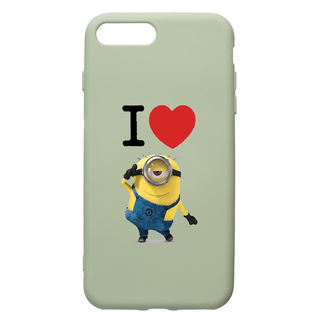 Husa de protectie Apple iPhone 8 Plus / iPhone 7 Plus, I Love Minion, silicon, cu interiorul din material textil, protectie camera, Beryl, PGR216