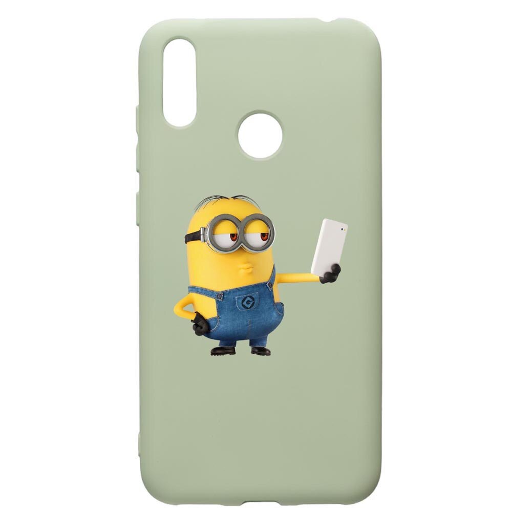 Husa de protectie Huawei Y7 2019, Minion Selfie, silicon, cu interiorul din material textil, protectie camera, Beryl, PGR211