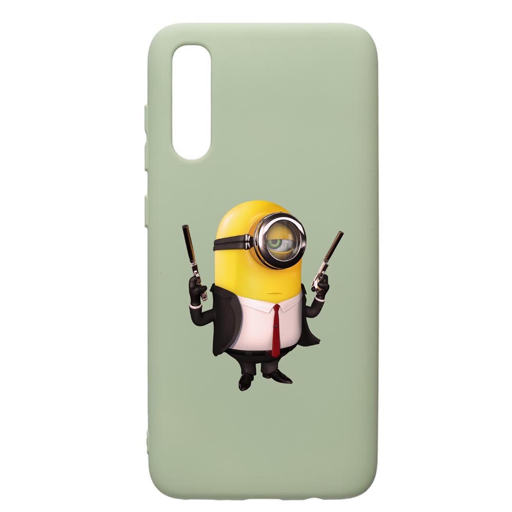 Husa de protectie Samsung Galaxy A70, Minion Hitman, silicon, cu interiorul din material textil, protectie camera, Beryl, PGR214