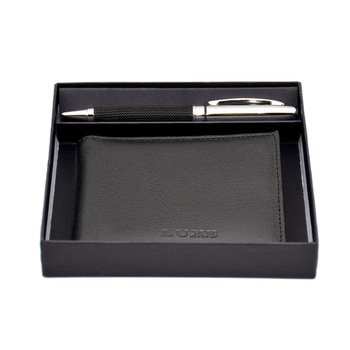 Set cadou pix si portofel, Luxe by Piksel, metal si piele ecologica, negru, breloc inclus Set cadou pix si portofel, Luxe by Piksel, metal si piele ecologica, negru, breloc inclus