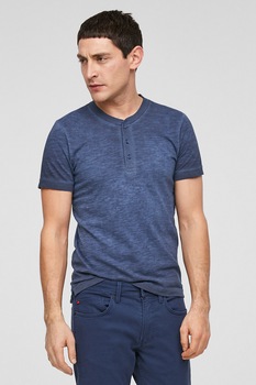 s.Oliver, Tricou de bumbac cu fenta cu nasturi, Albastru prafuit s.Oliver, Tricou de bumbac cu fenta cu nasturi, Albastru prafuit