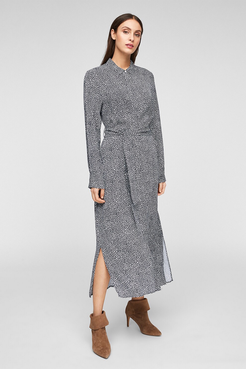 s.Oliver, Rochie maxi cu model si cordon, Negru/Alb