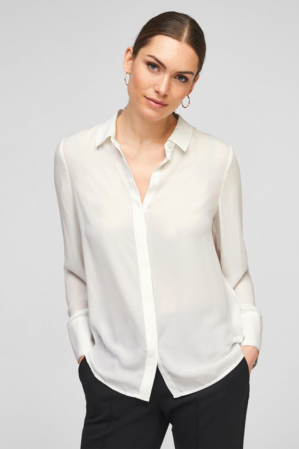 s.Oliver, Camasa cu segment cu pliuri pe partea din spate, Alb