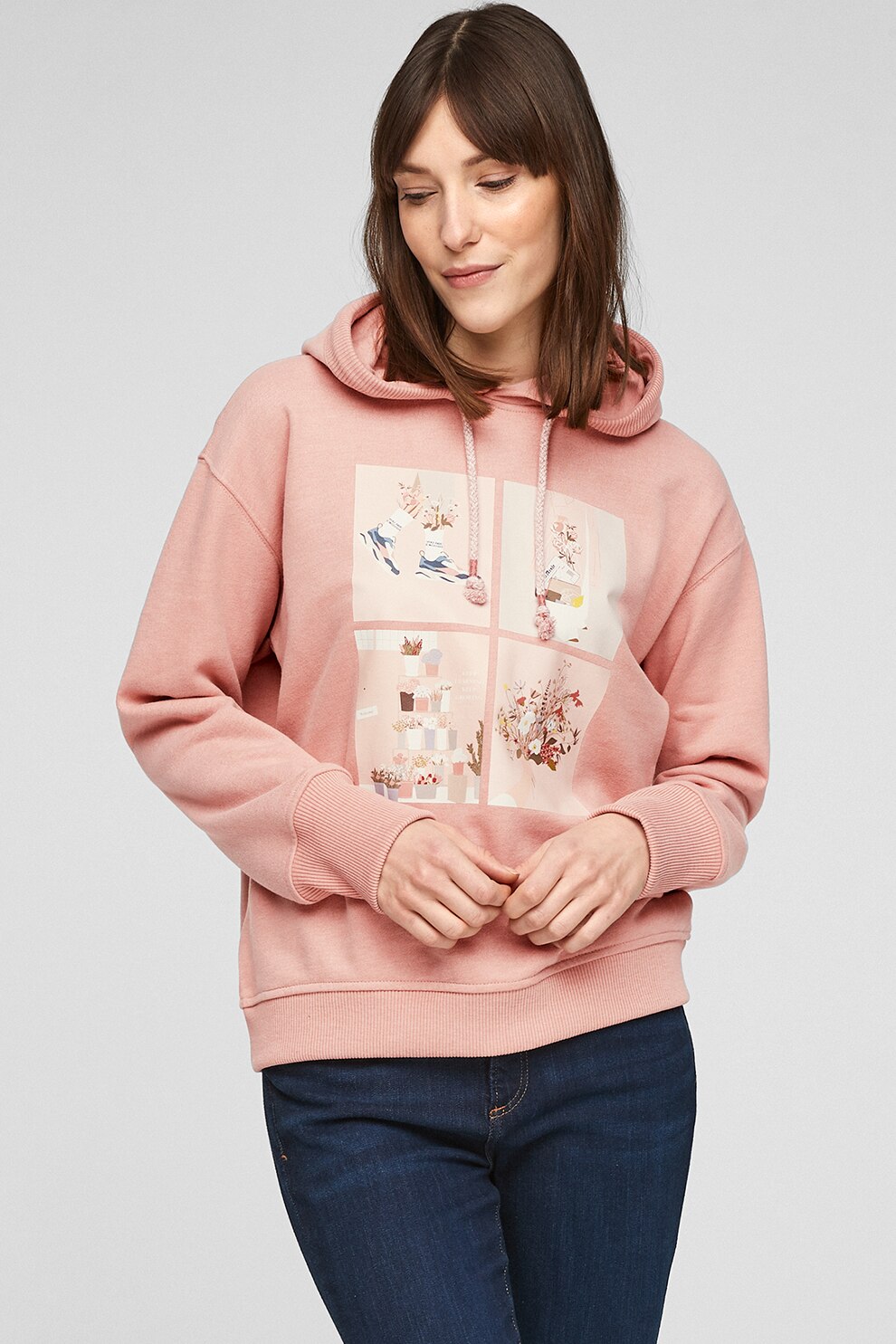 s.Oliver, Hanorac cu imprimeu si maneci cazute, Roz prafuit