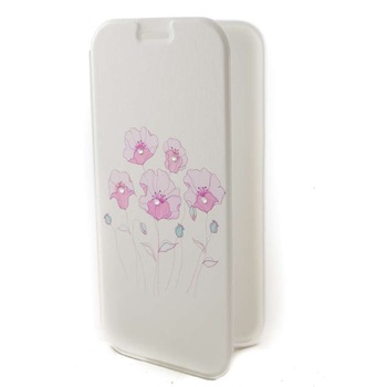 Husa Samsung Galaxy S7 G930, piele eco, carte, pietricele, alba, flori roz Husa Samsung Galaxy S7 G930, piele eco, carte, pietricele, alba, flori roz