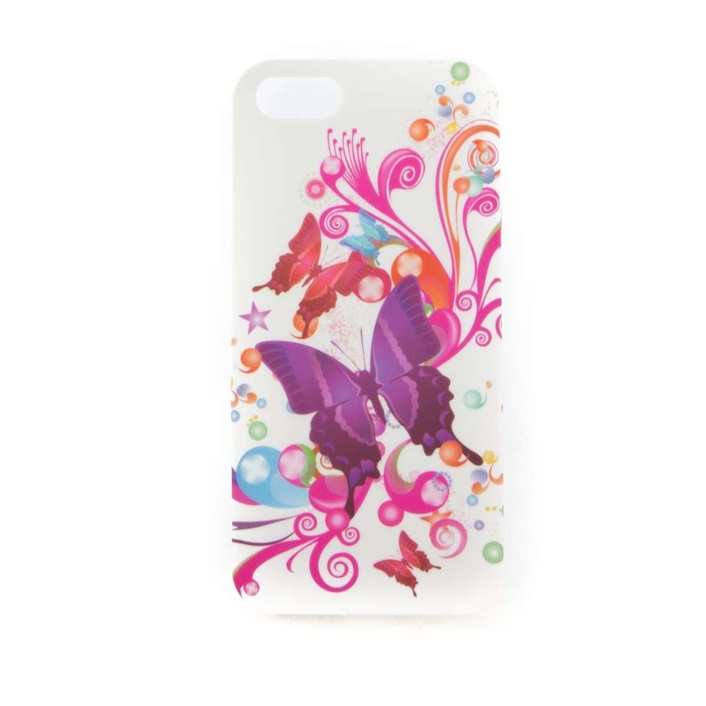 Husa iphone 5, silicon, alba, fluturi mov