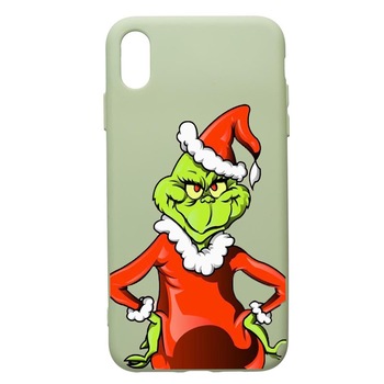 Husa de protectie Apple iPhone XS / X, Xmas, Grinch, silicon, cu interiorul din material textil, protectie camera, Beryl, PGR322 Husa de protectie Apple iPhone XS / X, Xmas, Grinch, silicon, cu interiorul din material textil, protectie camera, Beryl, PGR322