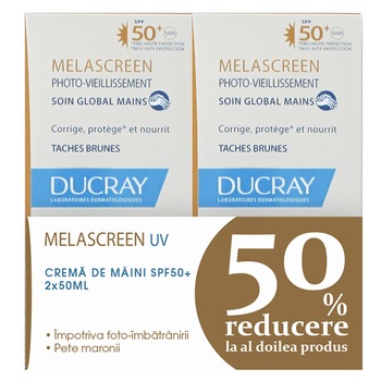 Pachet 2 x Crema de maini cu SPF 50+ Ducray Melascreen, 50 ml Pachet 2 x Crema de maini cu SPF 50+ Ducray Melascreen, 50 ml