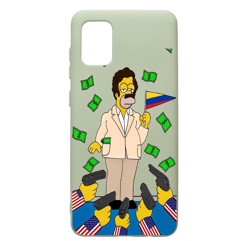 Husa de protectie Samsung Galaxy A31, Narcos Pablo Simpsons, silicon, cu interiorul din material textil, protectie camera, Beryl, PGR439