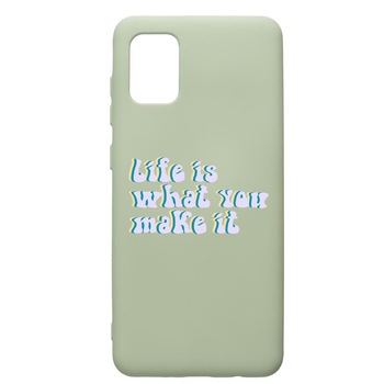 Husa de protectie Samsung Galaxy A31, Life Is..., silicon, cu interiorul din material textil, protectie camera, Beryl, PGR491 Husa de protectie Samsung Galaxy A31, Life Is..., silicon, cu interiorul din material textil, protectie camera, Beryl, PGR491
