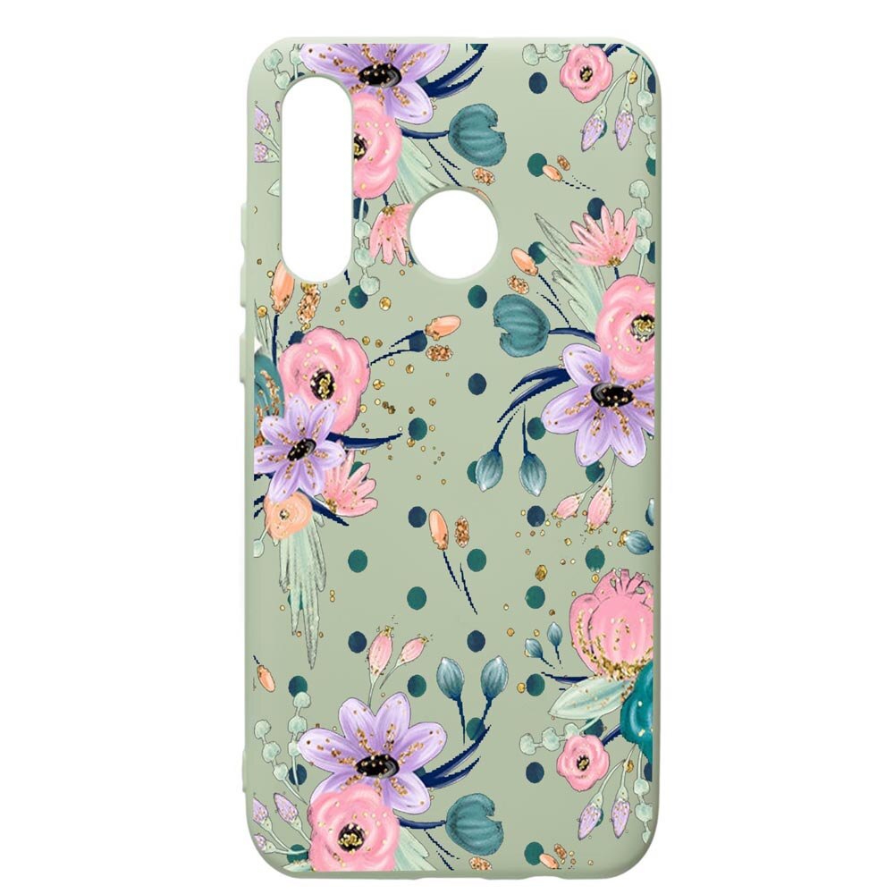 Husa de protectie Huawei P30 Lite, Spring Flowers, silicon, cu interiorul din material textil, protectie camera, Beryl, PGR495