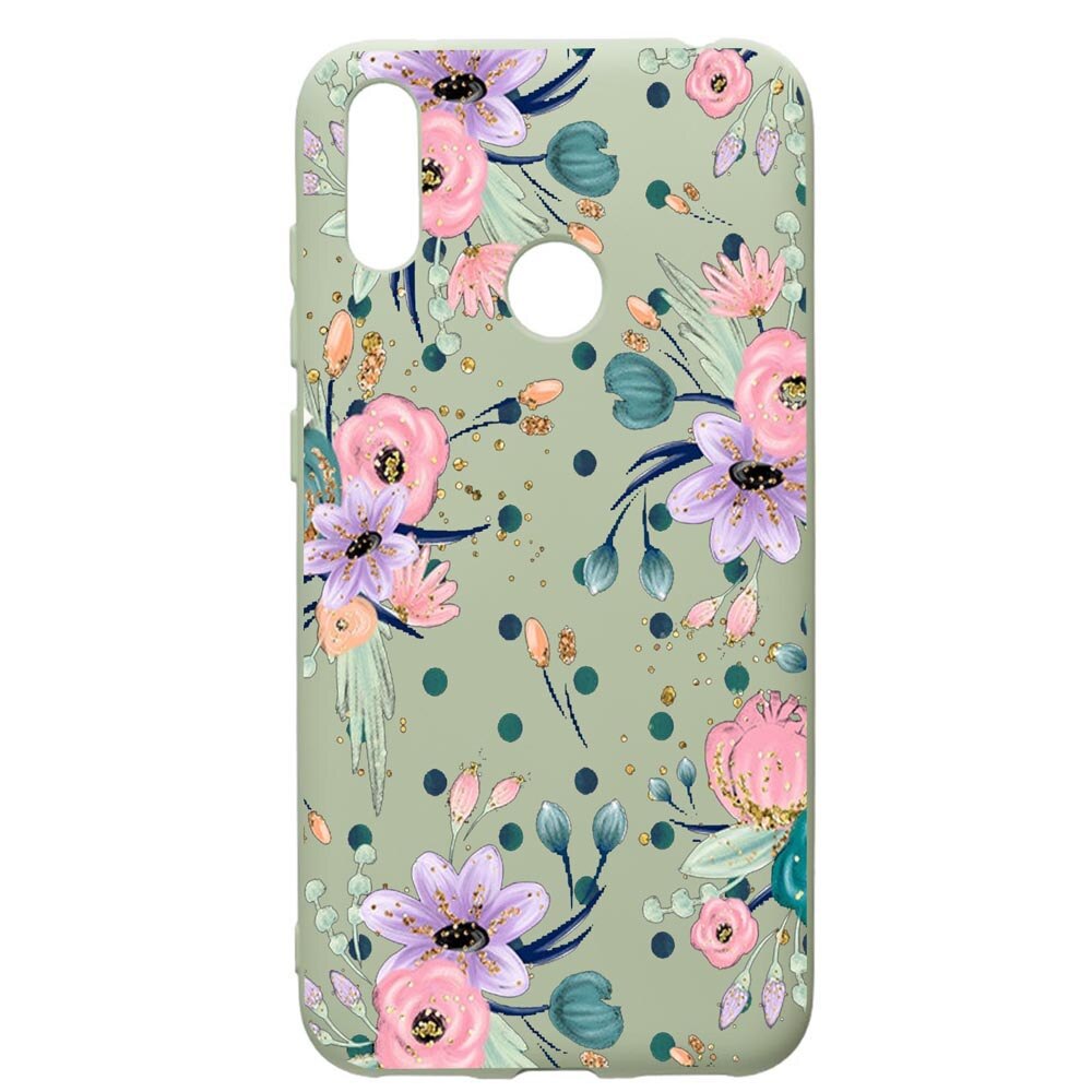 Husa de protectie Huawei Y7 2019, Spring Flowers, silicon, cu interiorul din material textil, protectie camera, Beryl, PGR495