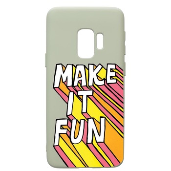 Husa de protectie Samsung Galaxy S9, Make It Fun, silicon, cu interiorul din material textil, protectie camera, Beryl, PGR494 Husa de protectie Samsung Galaxy S9, Make It Fun, silicon, cu interiorul din material textil, protectie camera, Beryl, PGR494