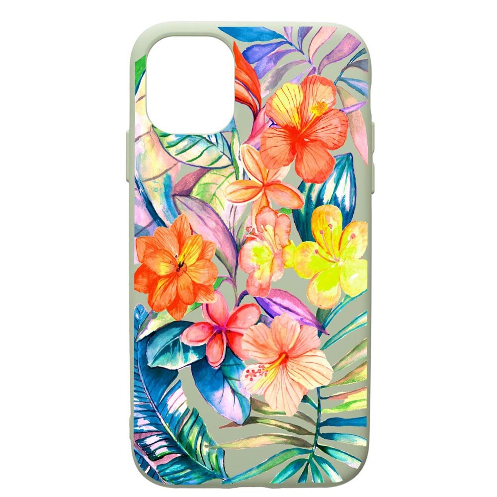 Husa de protectie Apple iPhone 11, Tropical Flowers, silicon, cu interiorul din material textil, protectie camera, Beryl, PGR498