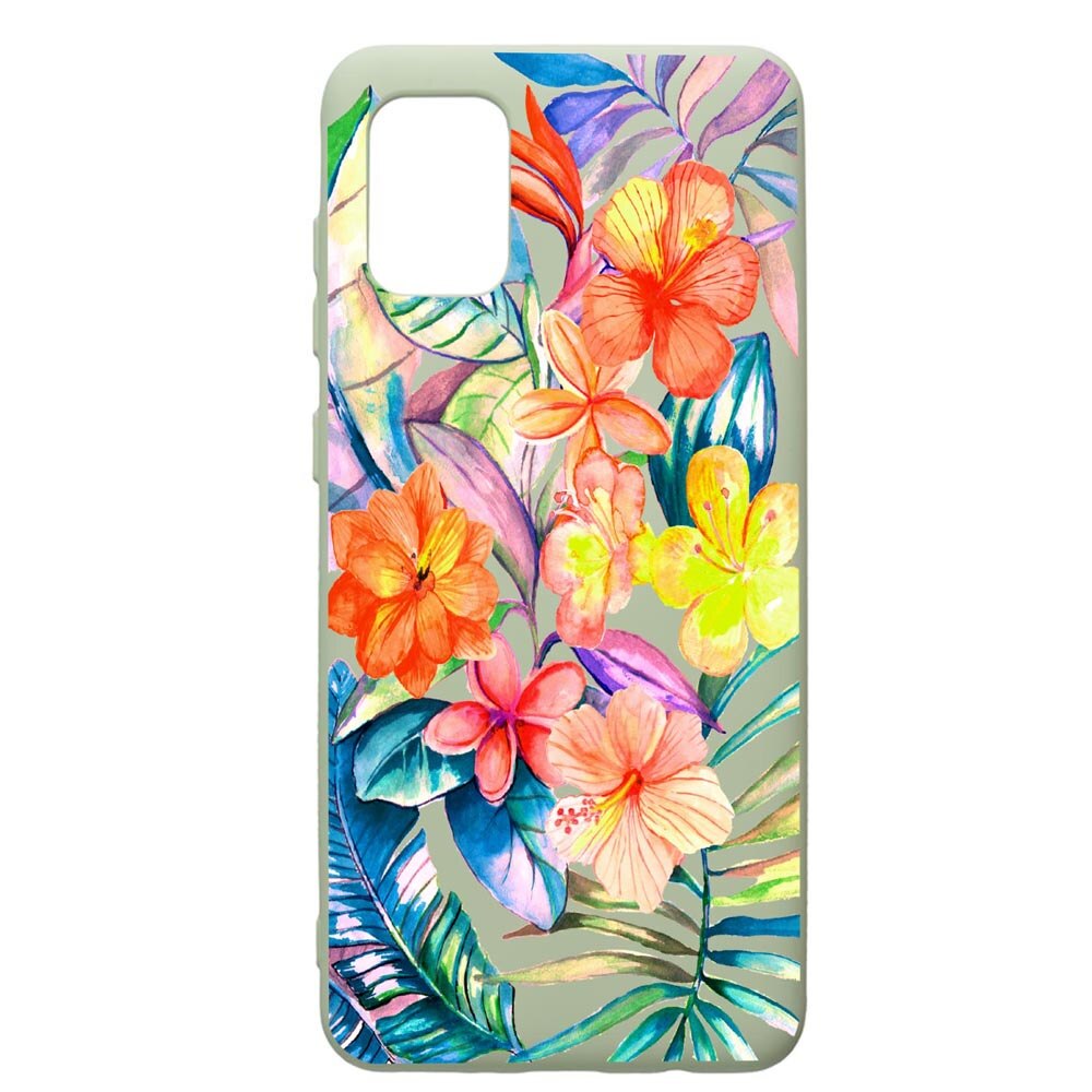 Husa de protectie Samsung Galaxy A31, Tropical Flowers, silicon, cu interiorul din material textil, protectie camera, Beryl, PGR498