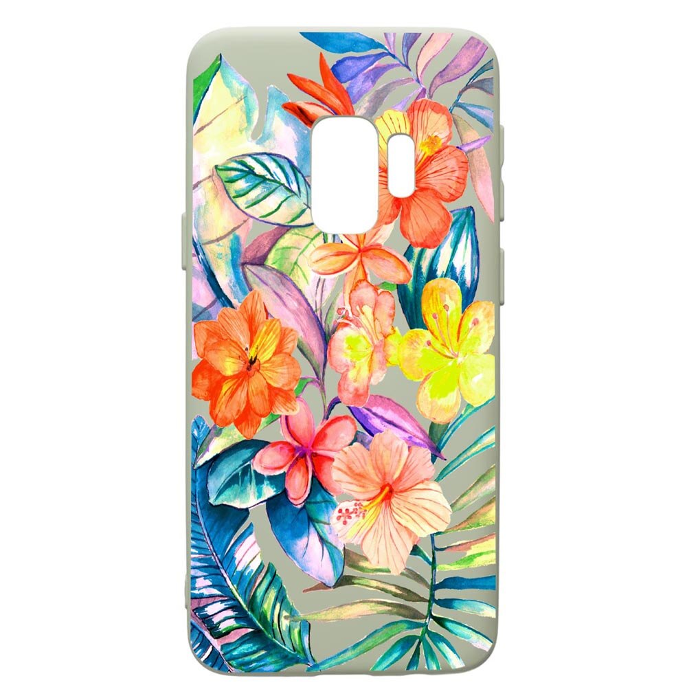 Husa de protectie Samsung Galaxy S9, Tropical Flowers, silicon, cu interiorul din material textil, protectie camera, Beryl, PGR498