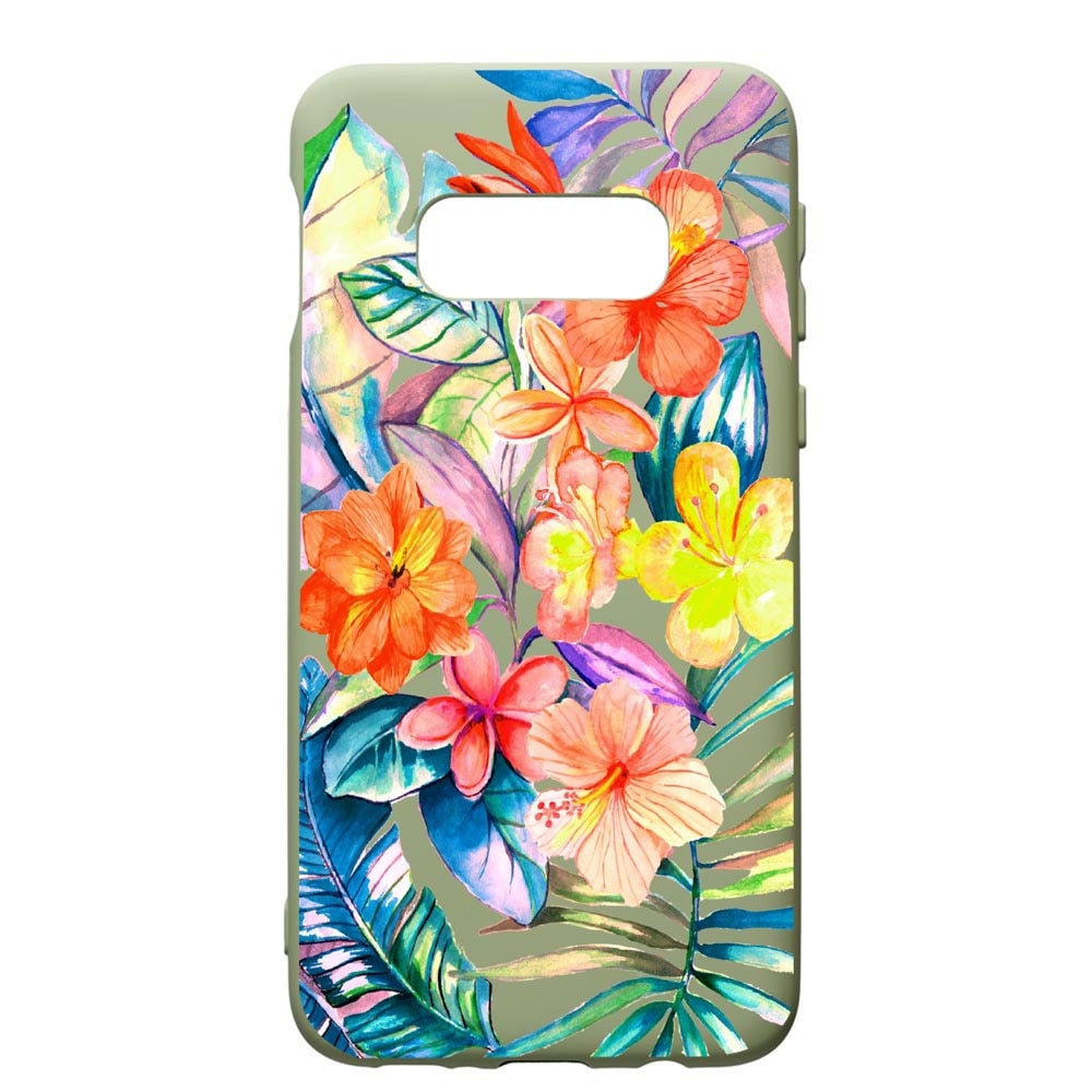 Husa de protectie Samsung Galaxy S10, Tropical Flowers, silicon, cu interiorul din material textil, protectie camera, Beryl, PGR498