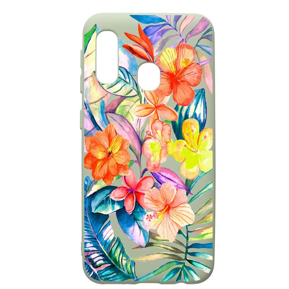 Husa de protectie Samsung Galaxy A20e, Tropical Flowers, silicon, cu interiorul din material textil, protectie camera, Beryl, PGR498