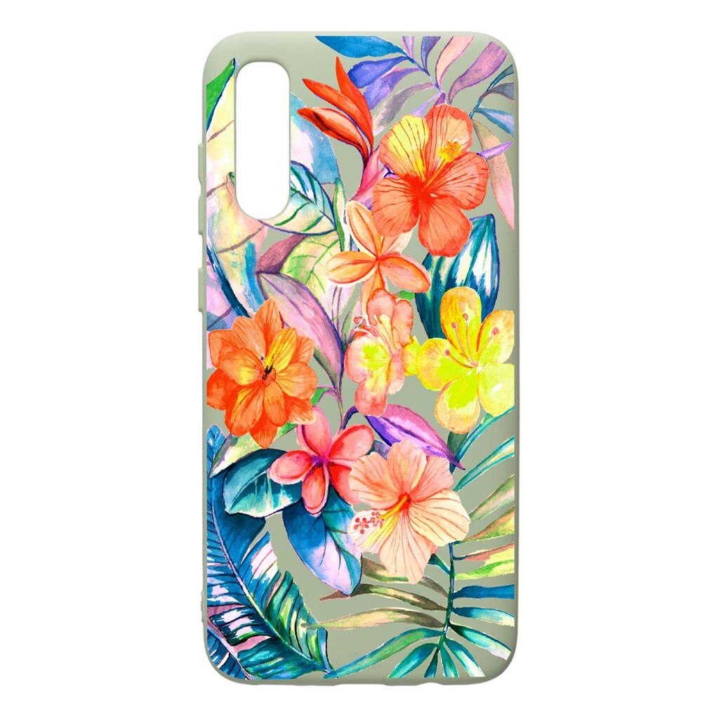 Husa de protectie Samsung Galaxy A70, Tropical Flowers, silicon, cu interiorul din material textil, protectie camera, Beryl, PGR498