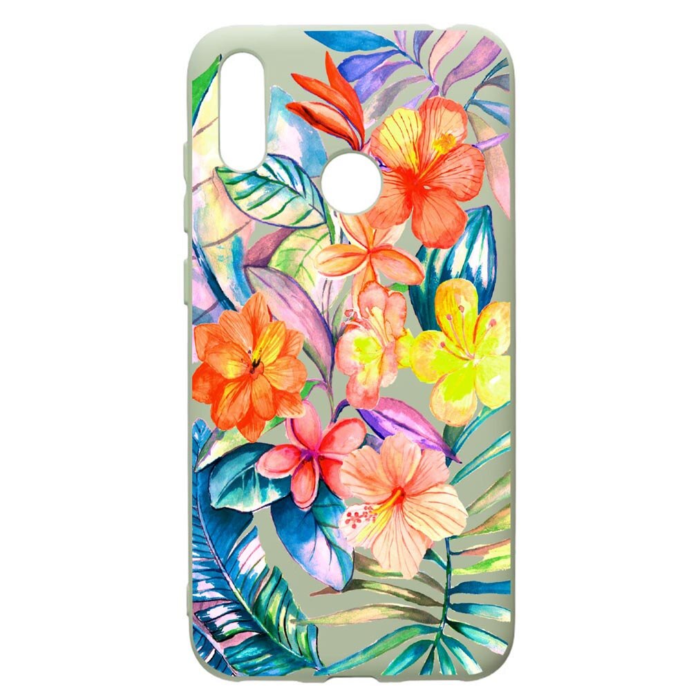 Husa de protectie Huawei Y7 2019, Tropical Flowers, silicon, cu interiorul din material textil, protectie camera, Beryl, PGR498