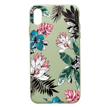 Husa de protectie Samsung Galaxy A10, Tropical Flowers, silicon, cu interiorul din material textil, protectie camera, Beryl, PGR500 Husa de protectie Samsung Galaxy A10, Tropical Flowers, silicon, cu interiorul din material textil, protectie camera, Beryl, PGR500