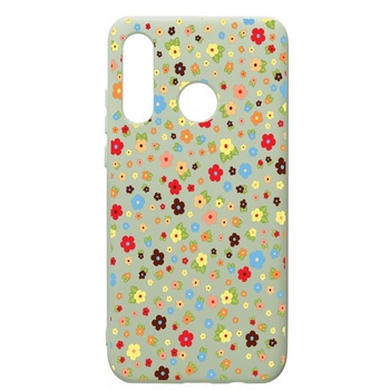 Husa de protectie Huawei P30 Lite, Happy Flowers, silicon, cu interiorul din material textil, protectie camera, Beryl, PGR501 Husa de protectie Huawei P30 Lite, Happy Flowers, silicon, cu interiorul din material textil, protectie camera, Beryl, PGR501