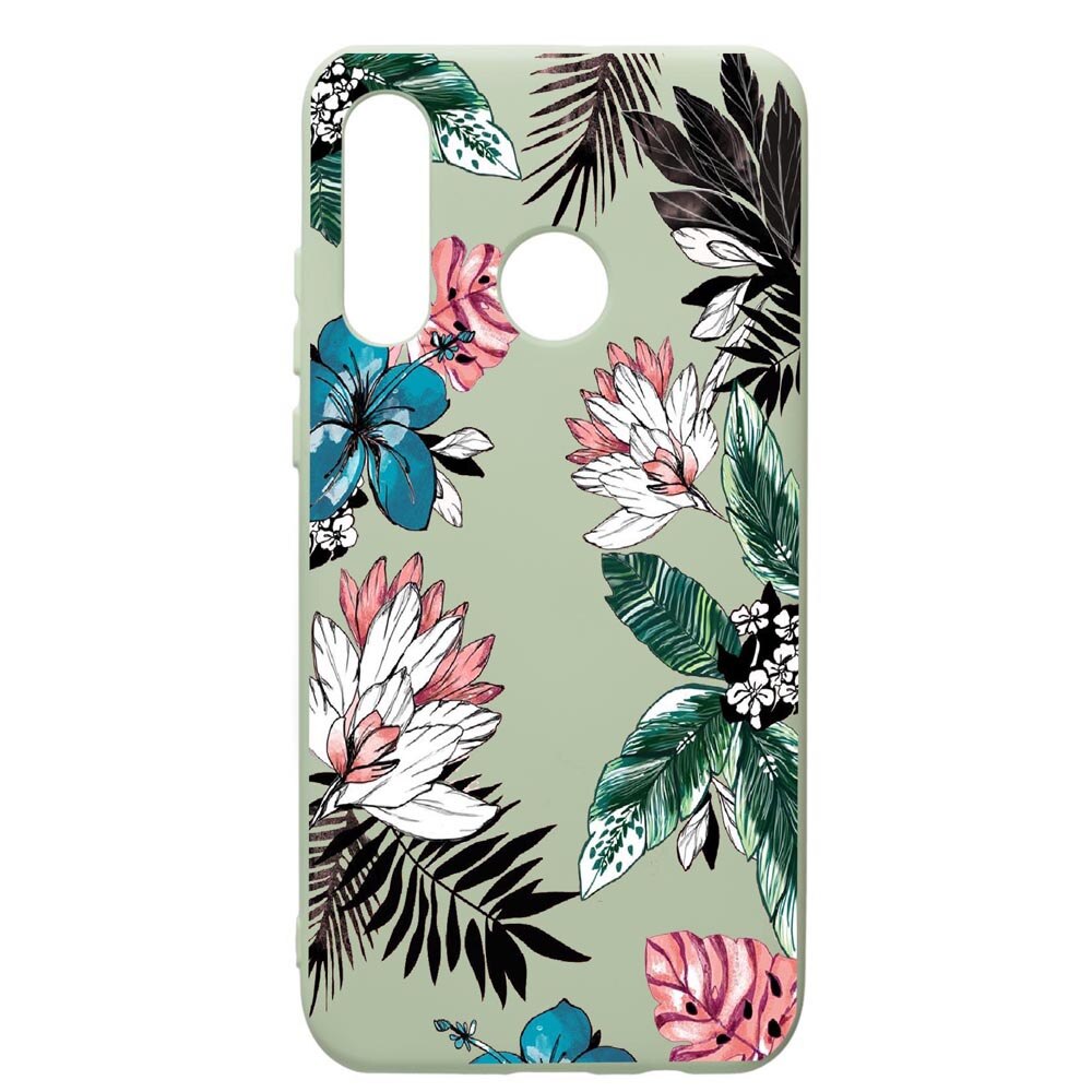 Husa de protectie Huawei P30 Lite, Tropical Flowers, silicon, cu interiorul din material textil, protectie camera, Beryl, PGR500