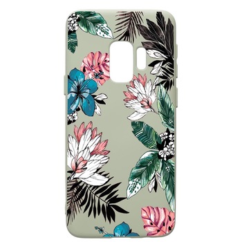 Husa de protectie Samsung Galaxy S9, Tropical Flowers, silicon, cu interiorul din material textil, protectie camera, Beryl, PGR500 Husa de protectie Samsung Galaxy S9, Tropical Flowers, silicon, cu interiorul din material textil, protectie camera, Beryl, PGR500
