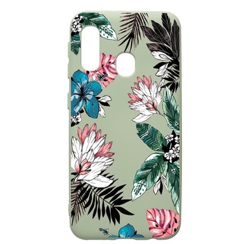 Husa de protectie Samsung Galaxy A20e, Tropical Flowers, silicon, cu interiorul din material textil, protectie camera, Beryl, PGR500 Husa de protectie Samsung Galaxy A20e, Tropical Flowers, silicon, cu interiorul din material textil, protectie camera, Beryl, PGR500