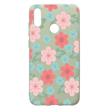 Husa de protectie Huawei Y7 2019, Flowers Patel colors, silicon, cu interiorul din material textil, protectie camera, Beryl, PGR515 Husa de protectie Huawei Y7 2019, Flowers Patel colors, silicon, cu interiorul din material textil, protectie camera, Beryl, PGR515