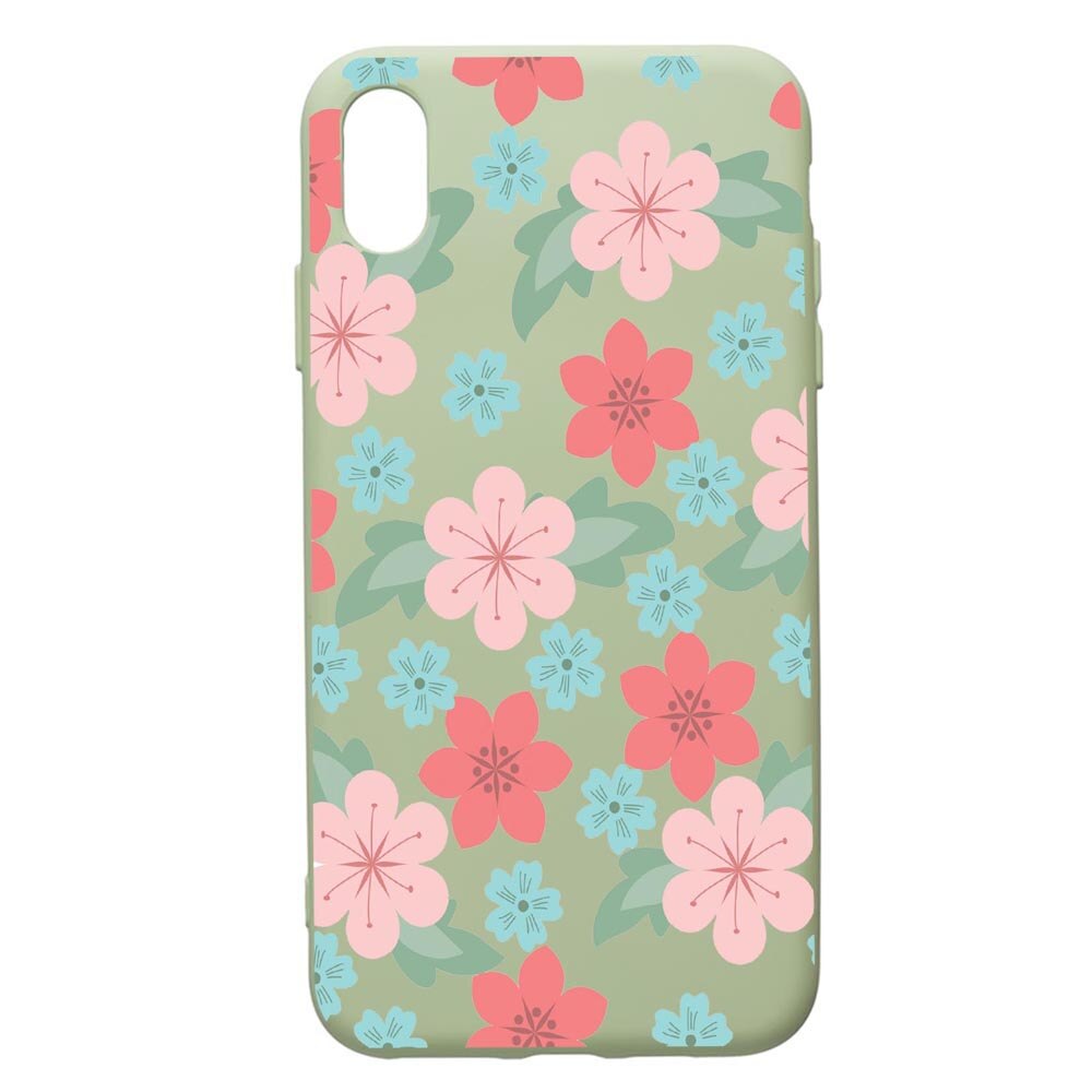 Husa de protectie Apple iPhone XS Max, Flowers Patel colors, silicon, cu interiorul din material textil, protectie camera, Beryl, PGR515