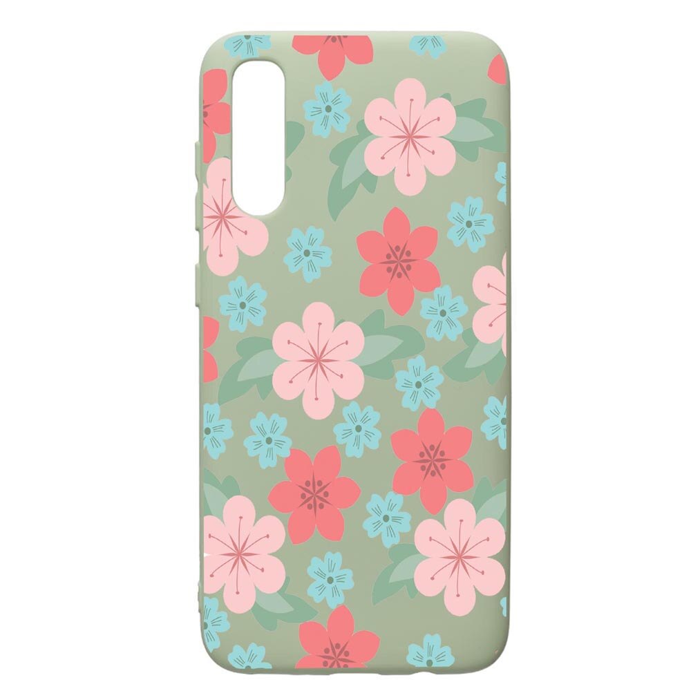 Husa de protectie Samsung Galaxy A70, Flowers Patel colors, silicon, cu interiorul din material textil, protectie camera, Beryl, PGR515