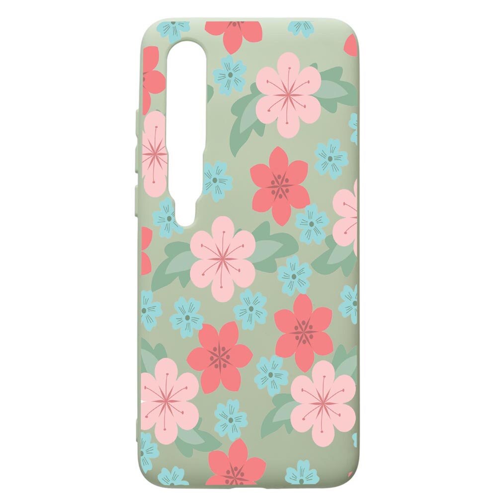 Husa de protectie Xiaomi Mi 10 / Mi 10 Pro, Flowers Patel colors, silicon, cu interiorul din material textil, protectie camera, Beryl, PGR515