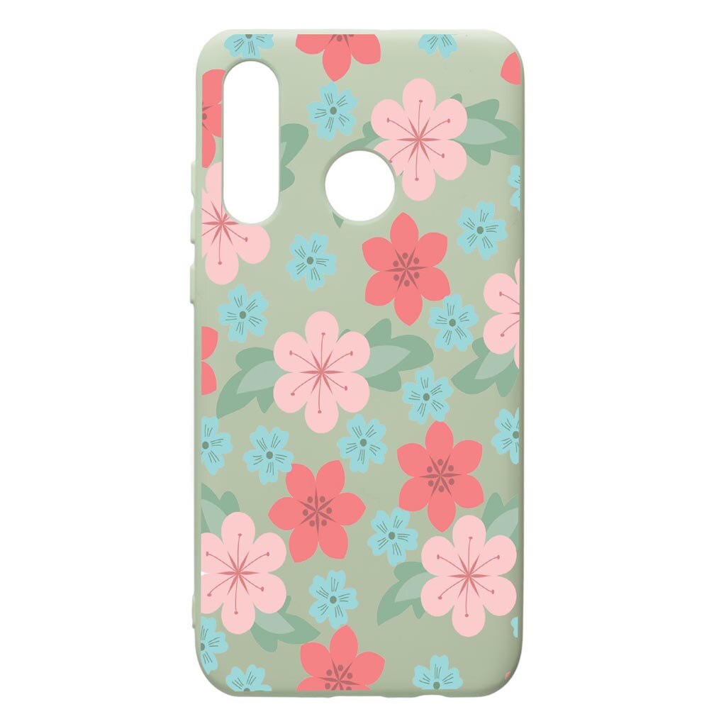 Husa de protectie Huawei P30 Lite, Flowers Patel colors, silicon, cu interiorul din material textil, protectie camera, Beryl, PGR515