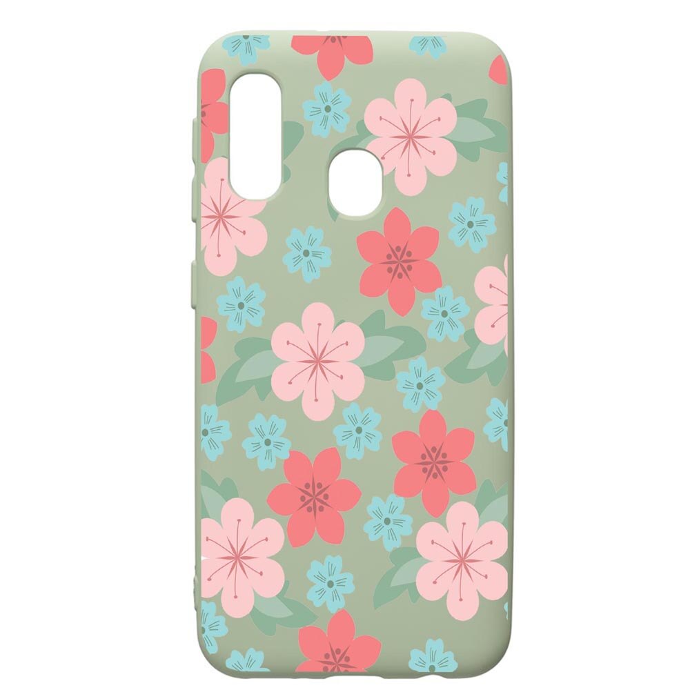 Husa de protectie Samsung Galaxy A40, Flowers Patel colors, silicon, cu interiorul din material textil, protectie camera, Beryl, PGR515