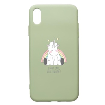 Husa de protectie Huawei Y5 2019, Unicorn - I Don't Care, silicon, cu interiorul din material textil, protectie camera, Beryl, PGR524 Husa de protectie Huawei Y5 2019, Unicorn - I Don't Care, silicon, cu interiorul din material textil, protectie camera, Beryl, PGR524