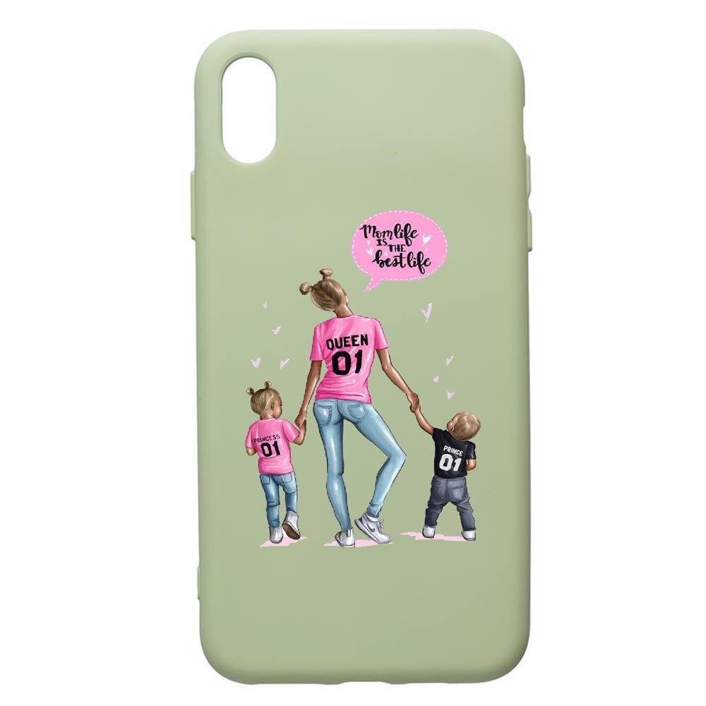 Husa de protectie Apple iPhone XS / X, Mom Life, silicon, cu interiorul din material textil, protectie camera, Beryl, PGR557