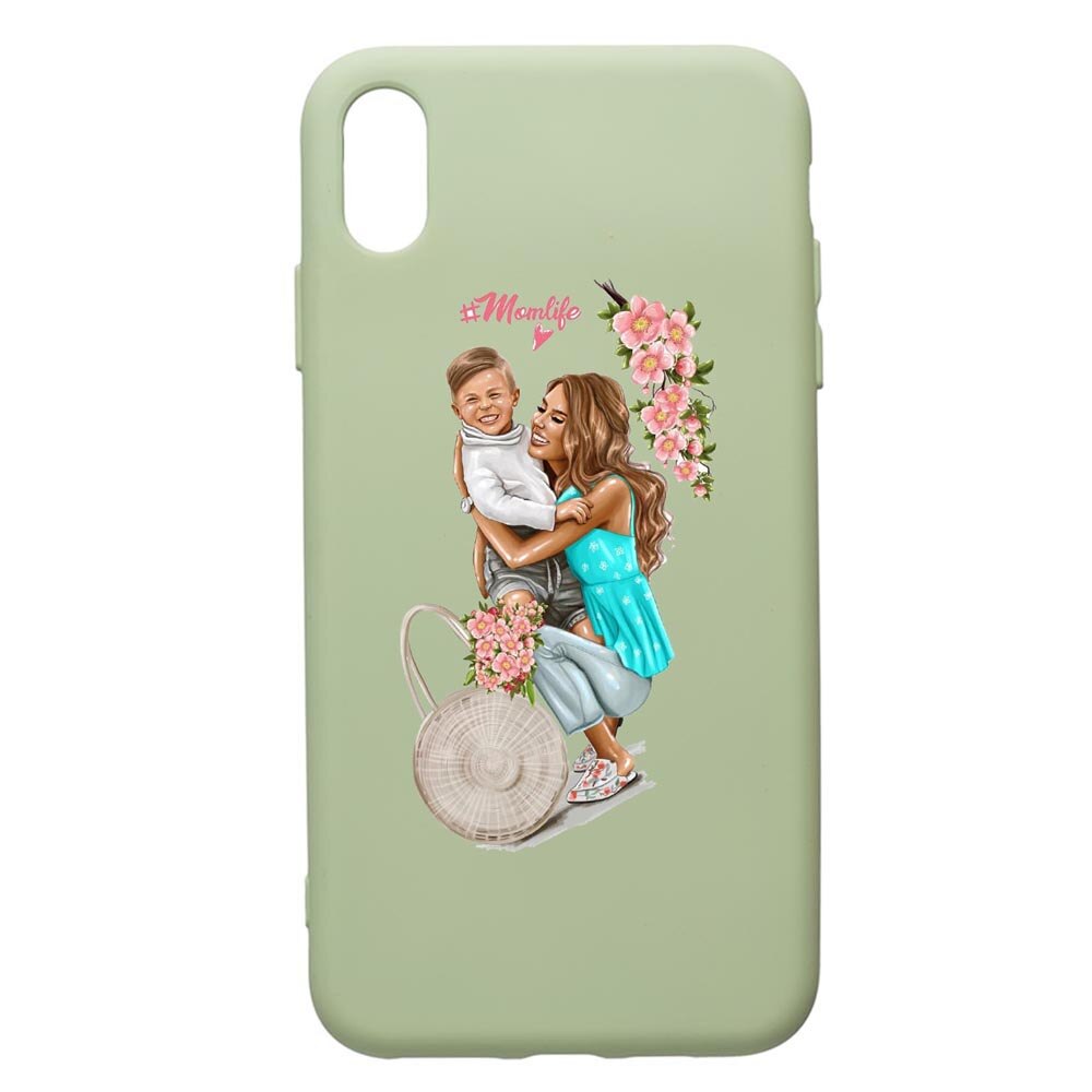 Husa de protectie Apple iPhone XS Max, Mom Life, silicon, cu interiorul din material textil, protectie camera, Beryl, PGR559