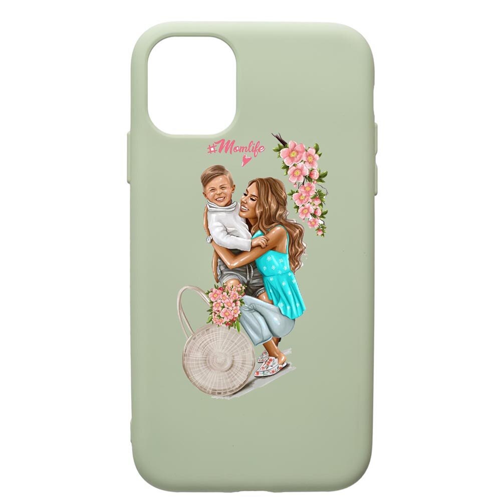 Husa de protectie Apple iPhone 12 Mini, Mom Life, silicon, cu interiorul din material textil, protectie camera, Beryl, PGR559