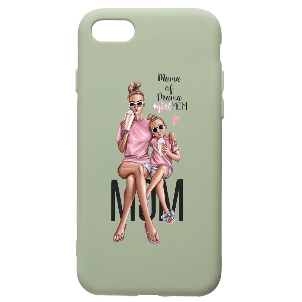Husa de protectie Apple iPhone SE 2 / iPhone 8 / iPhone 7, Girl Mom, silicon, cu interiorul din material textil, protectie camera, Beryl, PGR558