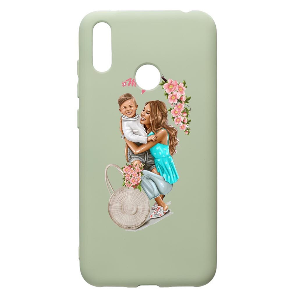 Husa de protectie Huawei Y7 2019, Mom Life, silicon, cu interiorul din material textil, protectie camera, Beryl, PGR559