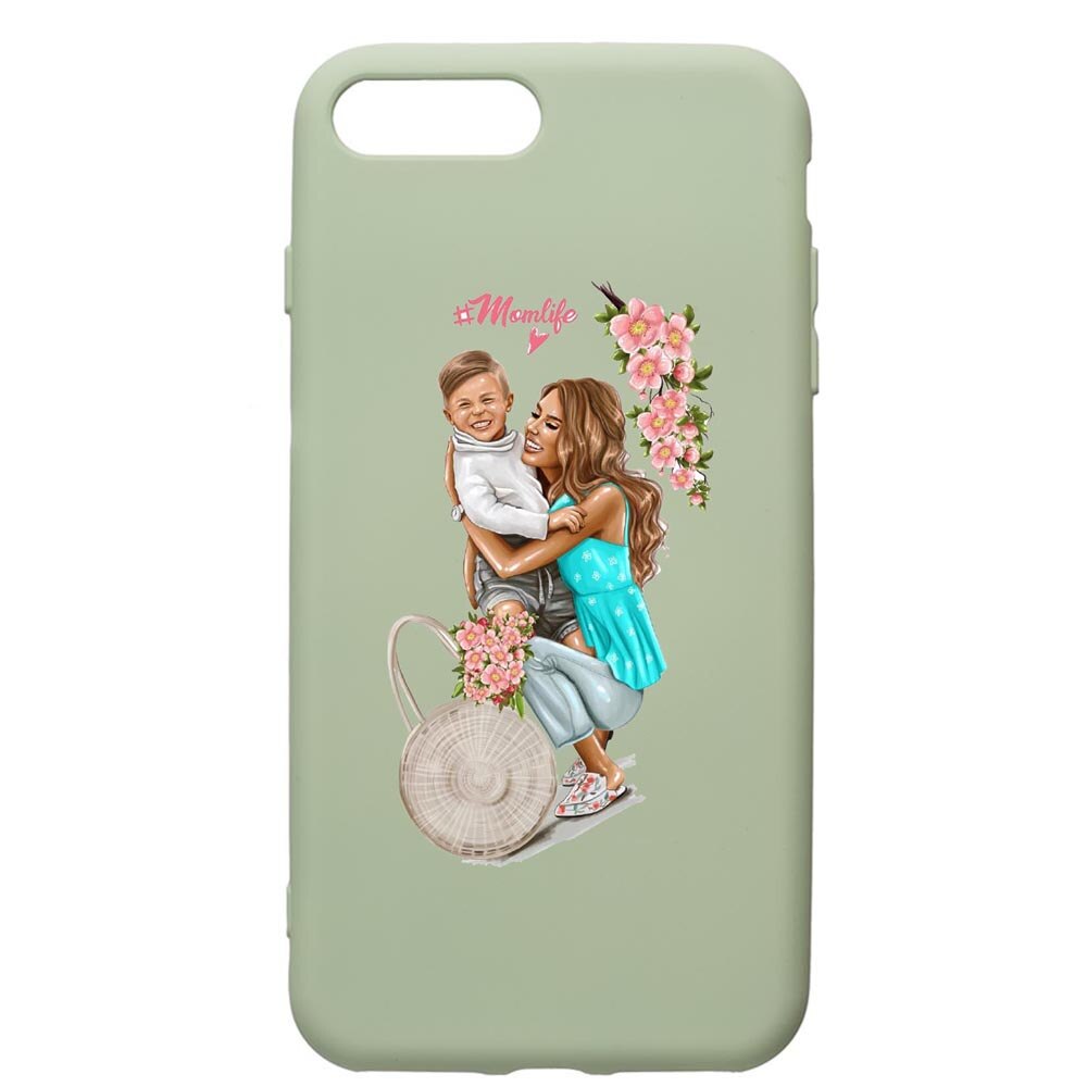 Husa de protectie Apple iPhone 8 Plus / iPhone 7 Plus, Mom Life, silicon, cu interiorul din material textil, protectie camera, Beryl, PGR559