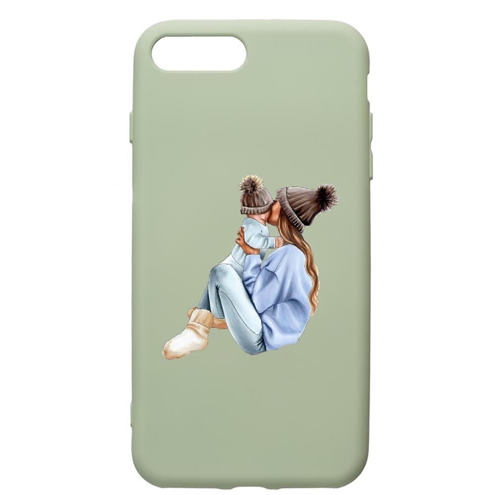 Husa de protectie Apple iPhone 8 Plus / iPhone 7 Plus, Girl Mom, silicon, cu interiorul din material textil, protectie camera, Beryl, PGR562