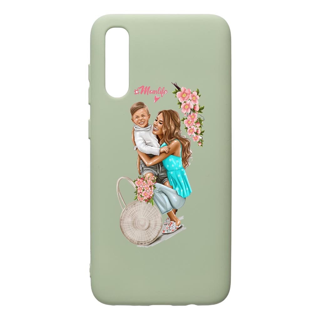 Husa de protectie Samsung Galaxy A70, Mom Life, silicon, cu interiorul din material textil, protectie camera, Beryl, PGR559