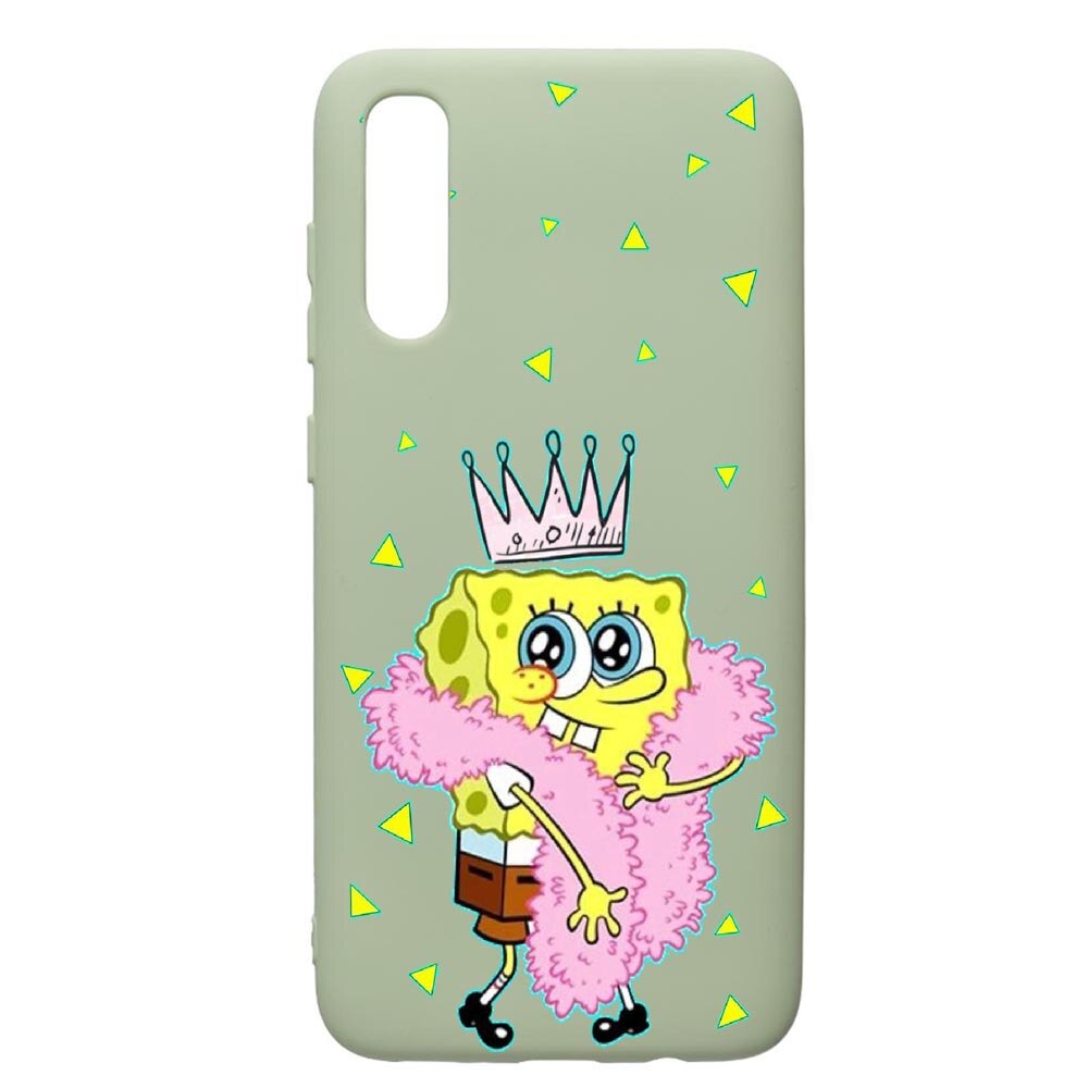 Husa de protectie Samsung Galaxy A70, Spongebob, silicon, cu interiorul din material textil, protectie camera, Beryl, PGR597