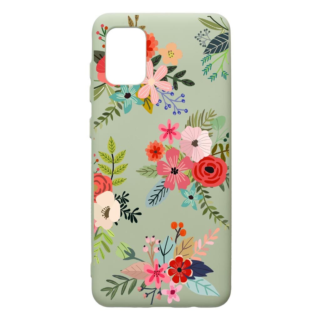 Husa de protectie Samsung Galaxy A71, Flowers, silicon, cu interiorul din material textil, protectie camera, Beryl, PGR630