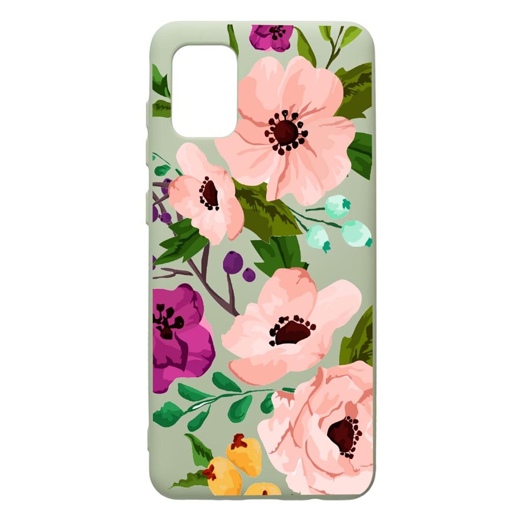 Husa de protectie Samsung Galaxy A71, Flowers, silicon, cu interiorul din material textil, protectie camera, Beryl, PGR629